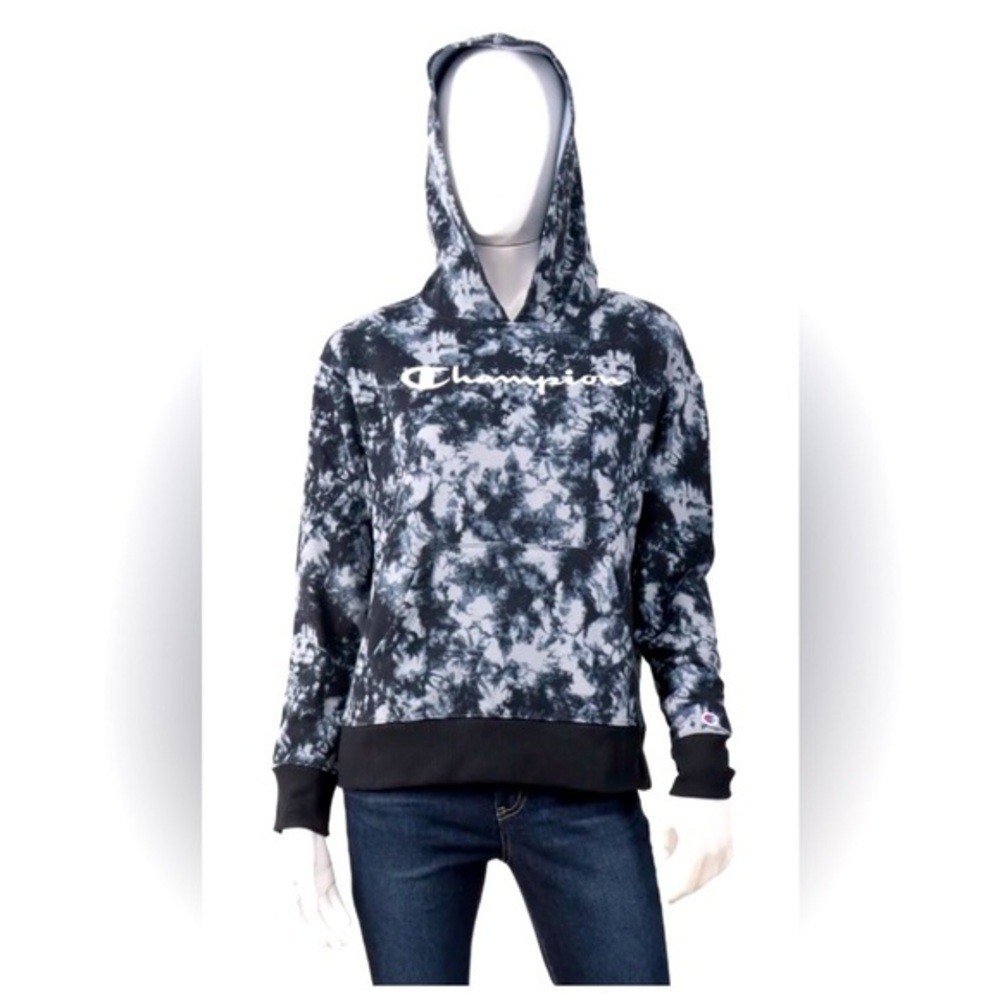 NWOT / Champion tie dye hoodie in navy/grey.  Navy ribbed cuffs/waistband 💙🩶